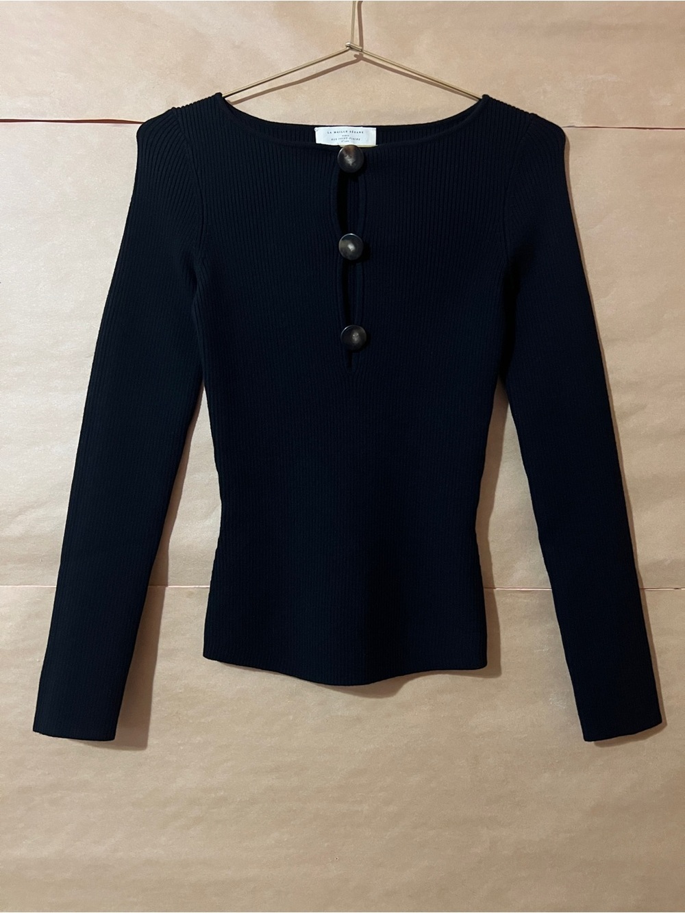 Sezane NWOT Megane Jumper Merino Wool Button Keyhole Ribbed Knit Black Size XS
